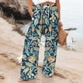 thumbnail image 6 of Wide Leg Cotton Pants for Women with Pockets Fashion Floral Graphic Print Drawstring Palazzo Lounge Beach Sweatpants (L, Green), 6 of 6