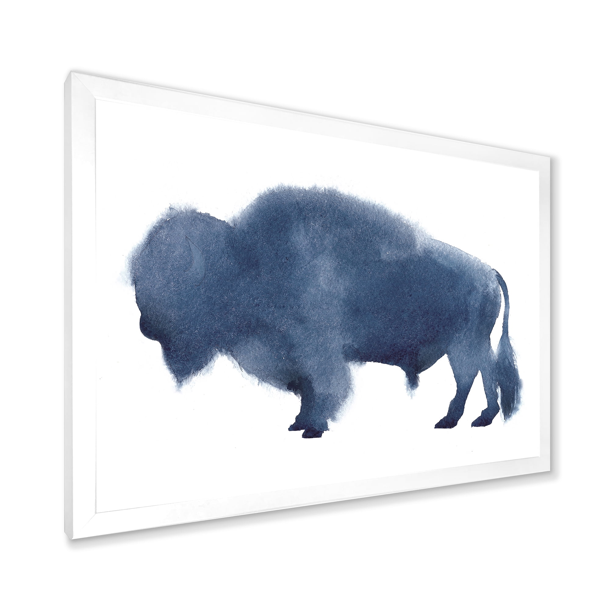 Designart 'Navy Blue Bison Silhouette On White' Farmhouse Framed Art Print
