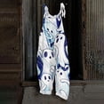 thumbnail image 2 of WULMLEO Halloween Jumpsuits Women Cotton Linen Cute Spaghetti Strap Wide Leg Adjustable Tie Overalls Casual Trendy Rompers Comfy Skull Pants with Side Pocket Dark Blue S, 2 of 7