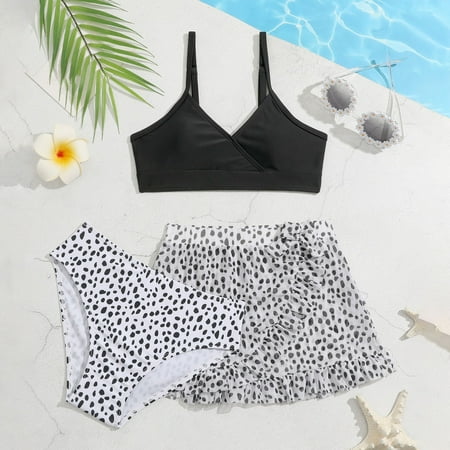 WEAIXIMIUNG Valentine s Day Girls 3 Pieces Beach Bikini Bathing Suit With Pants Summer Casual Holiday Swimwear Cover Up Sets 130