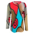 thumbnail image 4 of Blusa informal con estampado geométrico de manga larga y cuello redondo a la moda para mujer Pompotops gfhjh11601, 4 of 5