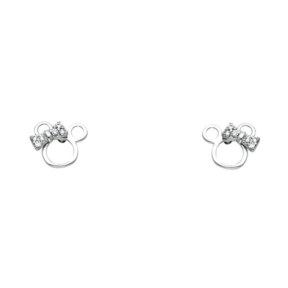 14k White Gold Mouse Cubic Zirconia Stud Screw Earrings Stud Earring for Women