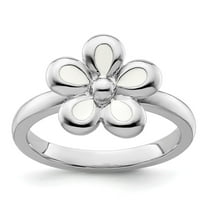 Auriga 925 Sterling Silver Polished White Enameled Flower Ring for Women Size- 7