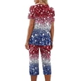 thumbnail image 5 of 4th of July Pajama Sets for Women 2 Piece US Patriotic Star and Stripes Print Nightwears Short Sleeve Shirts and Capri Pants Women 2 Piece Sleepwears, 5 of 6