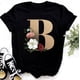 thumbnail image 1 of Nombre personalizado letra combinación moda mujer camiseta flor letra fuente ABCDEFG manga corta Tops negro camiseta ropa Tan Jianjun unisex, 1 of 2