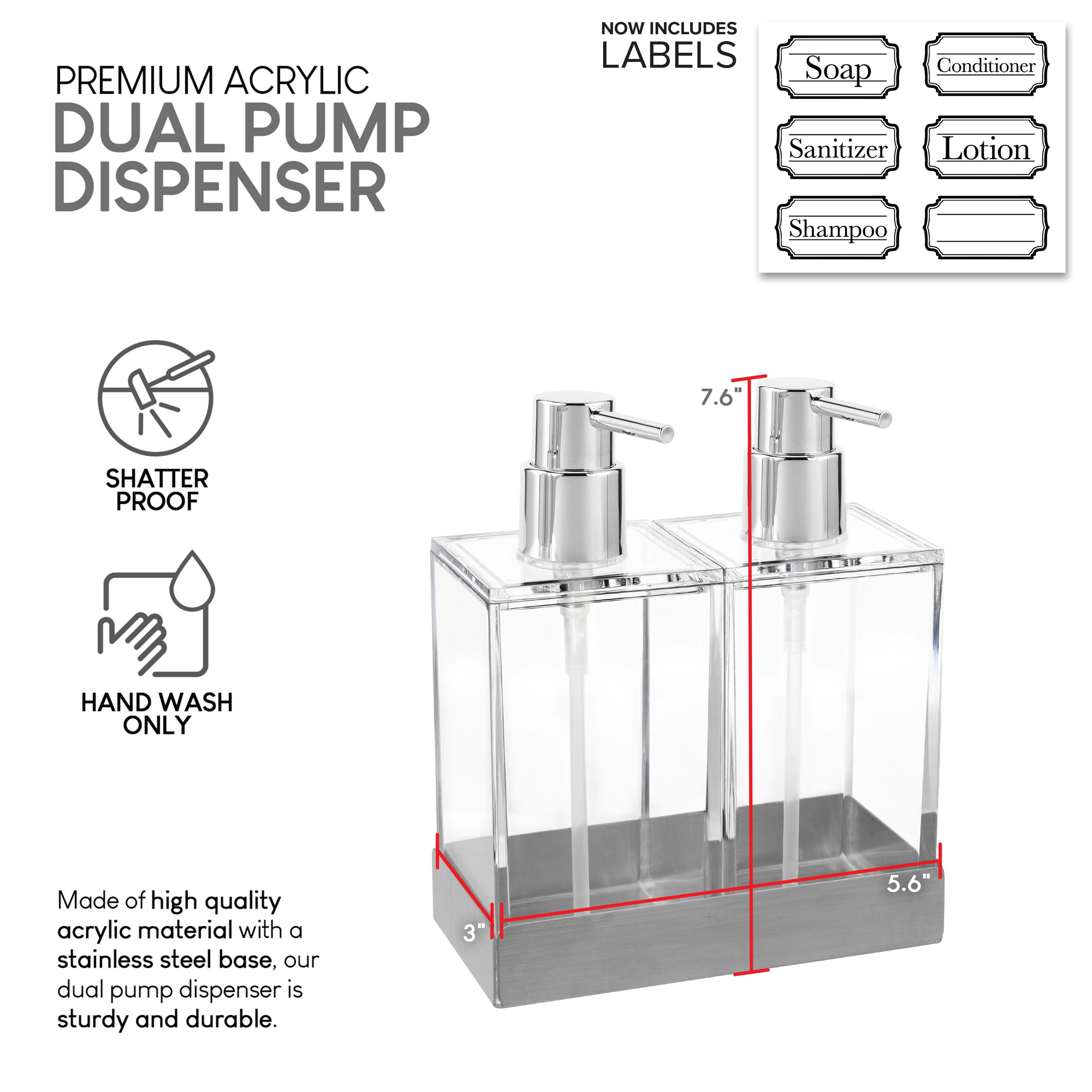 Modern Innovations Acrylic Twin Liquid Soap and Lotion Dispenser Set with Caddy - Double Soap Dispenser for Kitchen Sink - Clear Soap Dispenser for Bathroom, Shampoo, Conditioner, Body Wash
