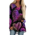 thumbnail image 2 of Hogleaql Womens Valentines Shirt V-Neck Cozy Long Sleeve Tees Love Heart Printed Fashion Lounge Loose Mid-Length Top Dark Purple 3XL, 2 of 6