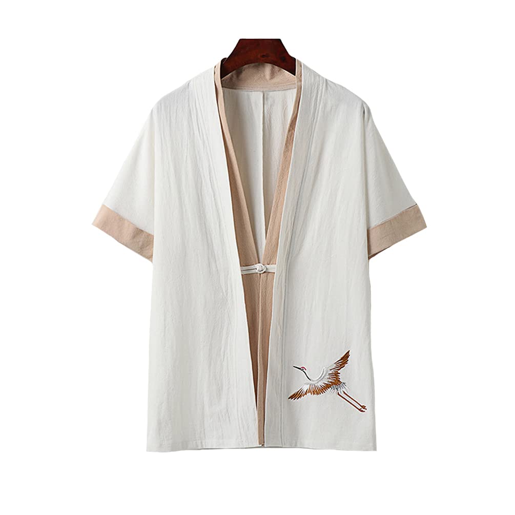 Kimono Japonais Homme - Cardigan Léger Manches 3/4, Coupe Loose, Style Yukata (Noir, Taille XL)