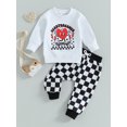 thumbnail image 2 of Luethbiezx Baby Boys Pants Set, Plaid Pants with Letters Heart Print Sweatshirt, 2 of 9