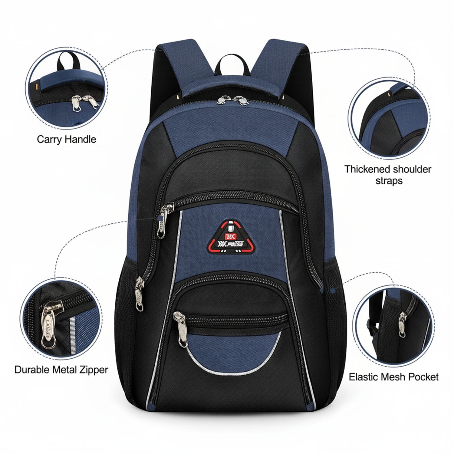 Extra Large Travel Backpack with Laptop Pocket,35L Lightweight Travel Work College School Bag for Men and Women,Navy,06512