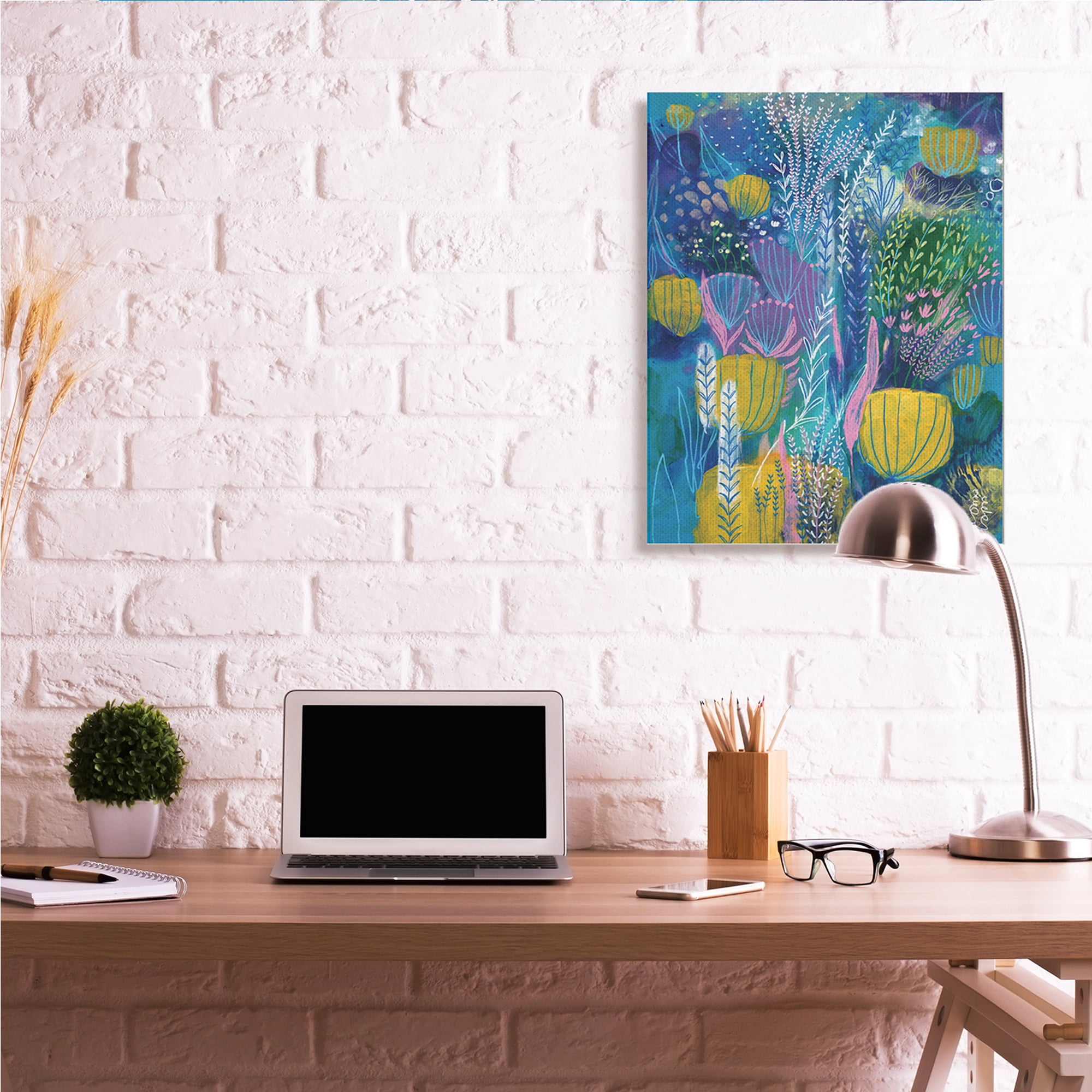 Stupell Industries Field of Abstract Florals Blue Green Yellow,30 x 40,Designed by Corina Capri