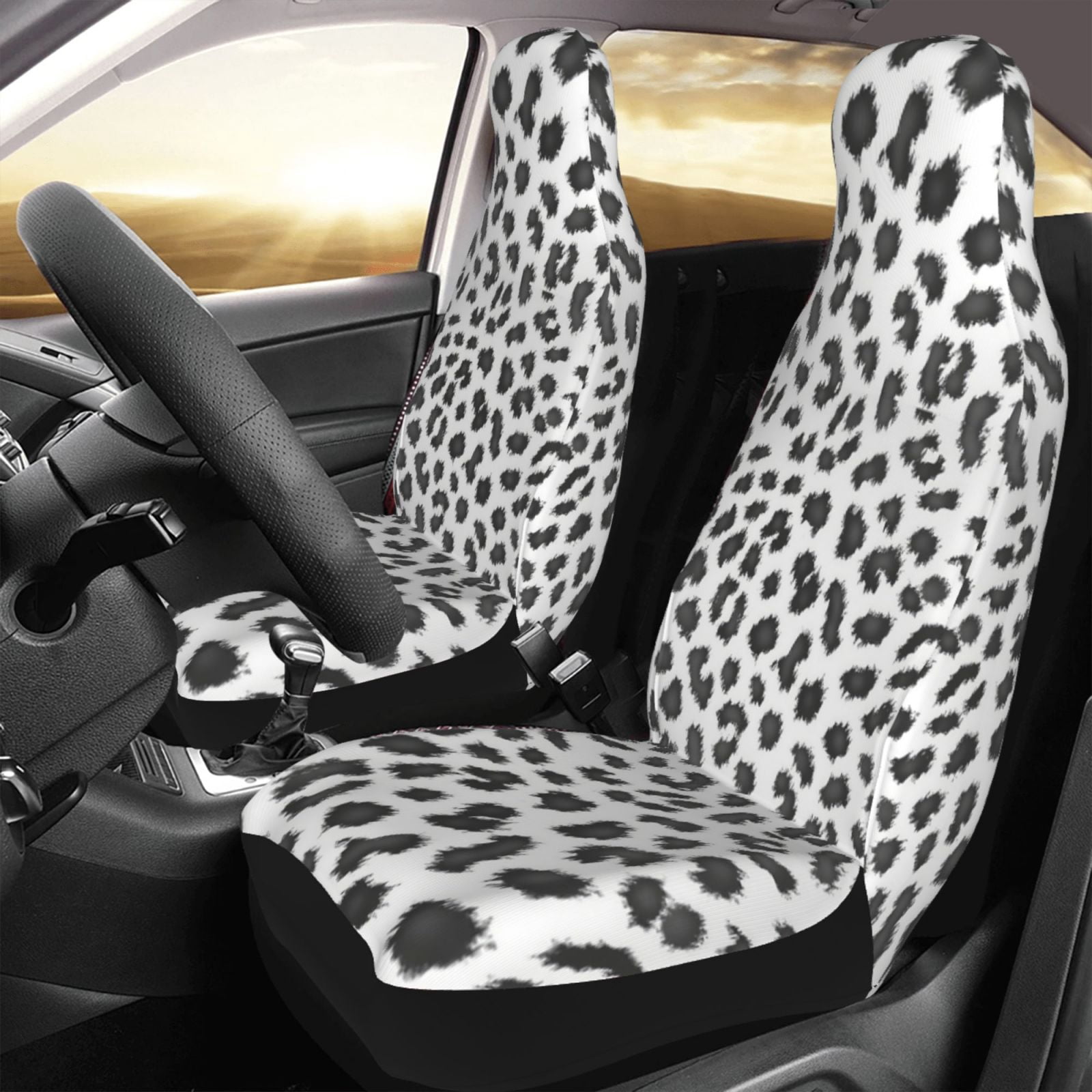 KAKALAD Leopard Print Animal Gray Pattern Snow Cheetah 01 Car Accessories Seat Covers Set Vehicle Seat Covers Universal Front Seats Protector 2 Pcs