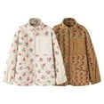 thumbnail image 4 of Drses Women's And Winter Warm Outfit With Lamb Wool Floral Zipper Pocket Hoodie Jacket, 4 of 4