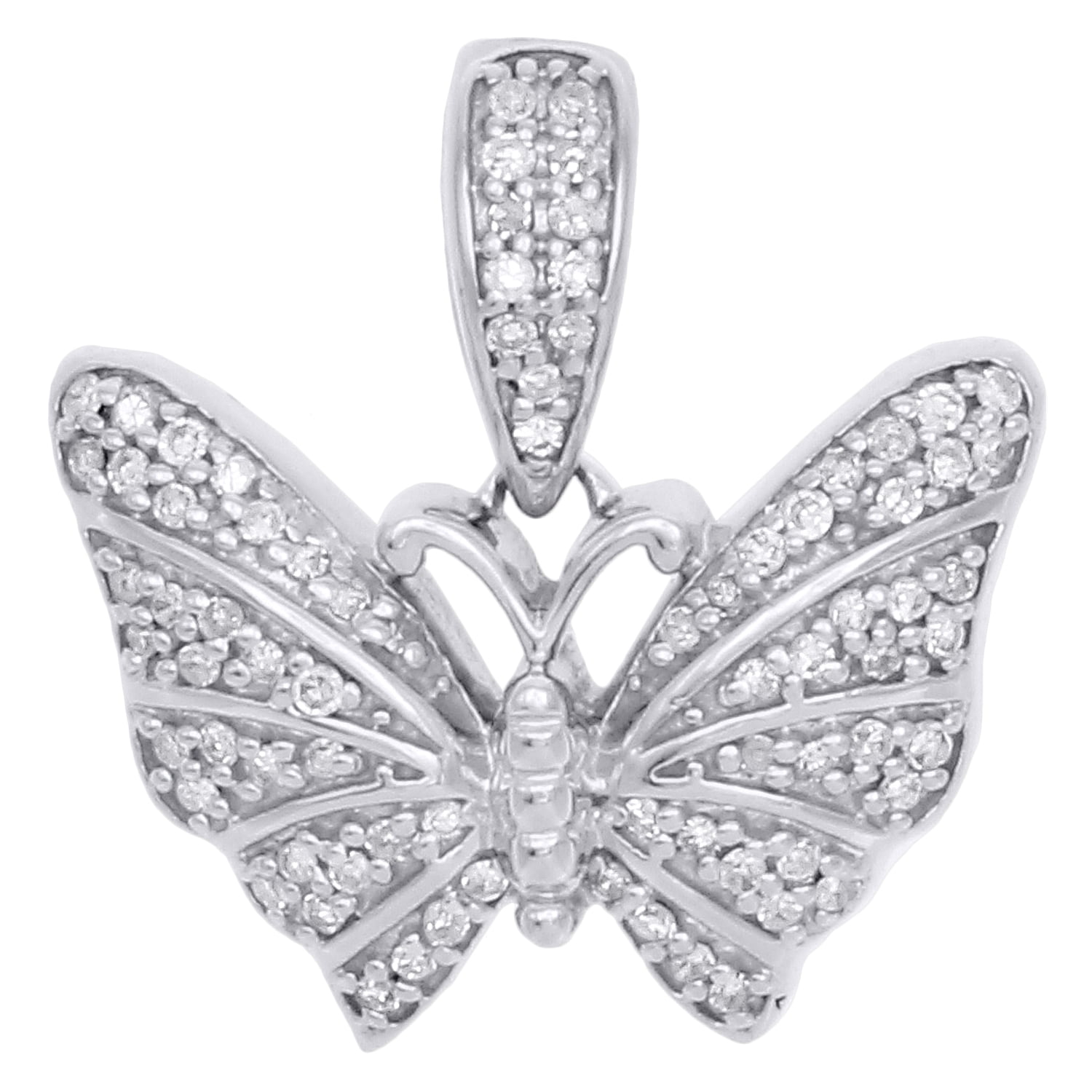 Jewelry For Less 10K White Gold Genuine Diamond Butterfly Pendant 0.