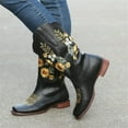 thumbnail image 4 of Cowboy Boots for Women's Mid Calf Cowgirl Western Shoes Sunflower Embroidery Stitched Square Toe Low Heel Ankle Boot, 4 of 7