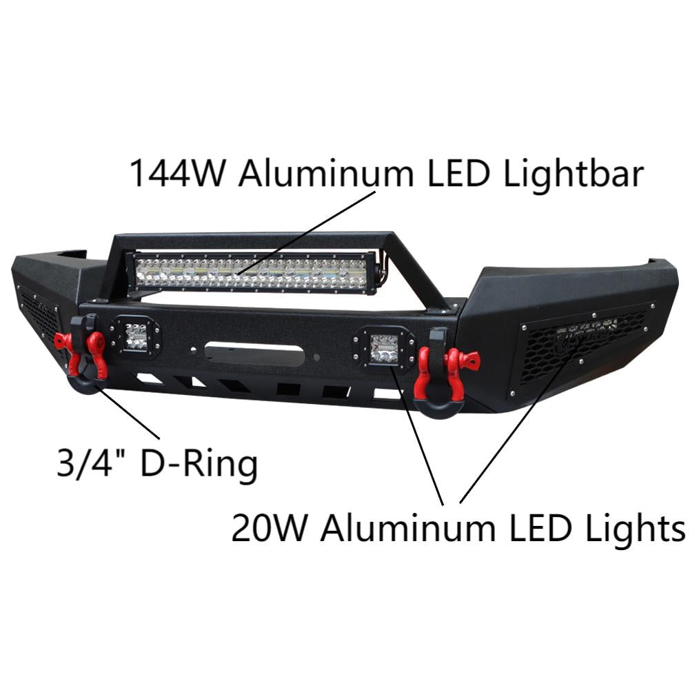 Vijay Compatible with 1999-2000-2001-2002-2003-2004 Jeep Grand Cherokee WJ Front and Rear Bumper Textured Black Steel with Light and D-ring