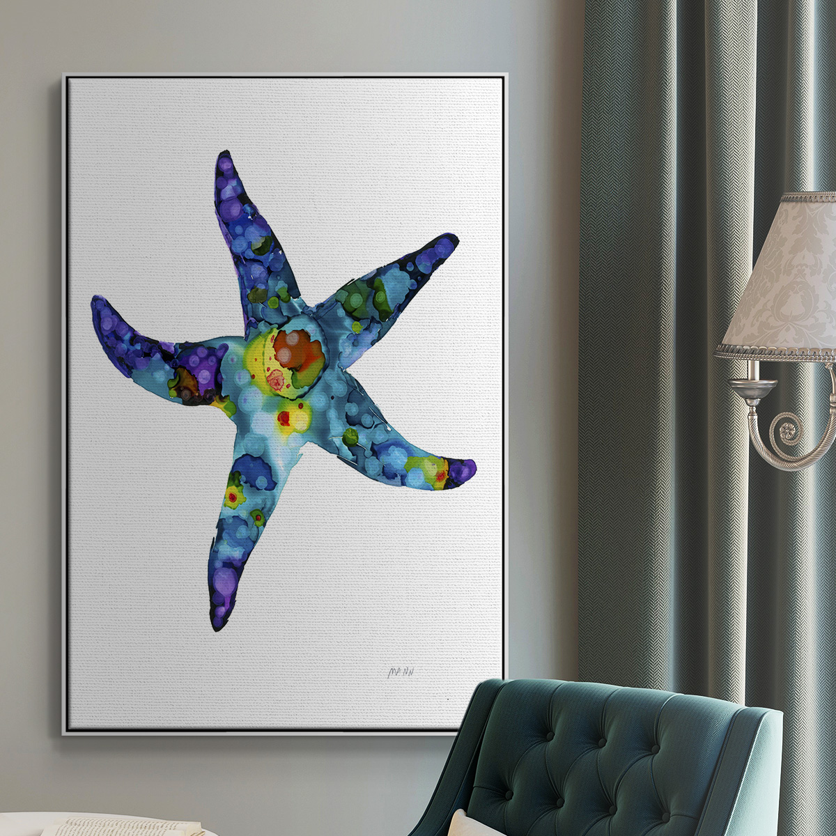 Sea Star Framed Premium Gallery Wrapped Canvas - Ready to Hang - 27 x 41 - White Floating Frame