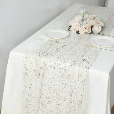 BalsaCircle 10 feet White Gold Metallic Glitter Sheer Chiffon Table Runner Party Events Reception Decorations Supplies