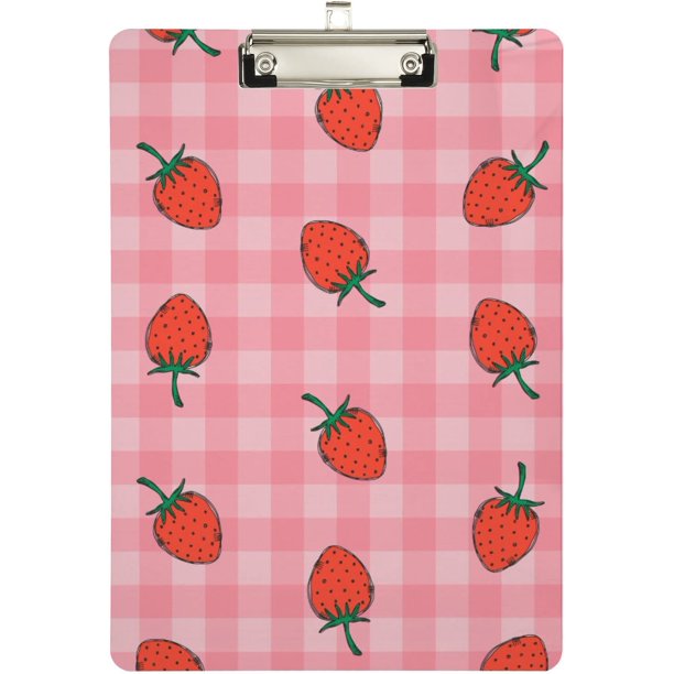 FMSHPON Strawberry Pink Plaid Cute Clipboard Hardboard Wood Nursing Clip Board and Pull for