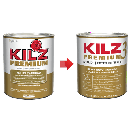 KILZ 3 Premium Water-Base Interior/Exterior Primer, Sealer & Stainblocker, White - New Look, Same Trusted (Best Primer For Walls)