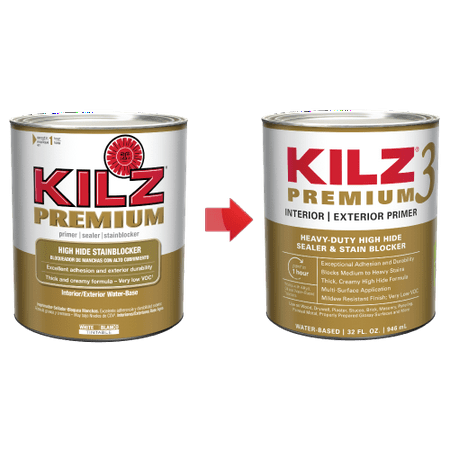 3 Primer Sealer - KILZ 3 Premium Water-Base Interior/Exterior Primer, Sealer & Stainblocker, White - New Look, Same Trusted Formula