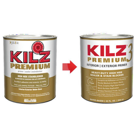 KILZ 3 Premium Water-Base Interior/Exterior Primer, Sealer & Stainblocker, White - New Look, Same Trusted (Best Water Based Paint)