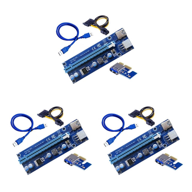 kurtrusly PCI-E Extender Card Mining Computer PCI-E 1x TO 16x Adapter with 6-pin & USB Interface with 1m USB Cable Blue 1M 3Set