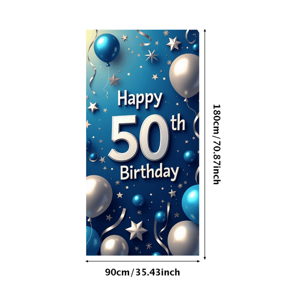 LUUFILx Happy Birthday 50th Celebration Backdrop Banner with Balloons Star Decorations for Party Supplies Photography Props Background Photo Booth