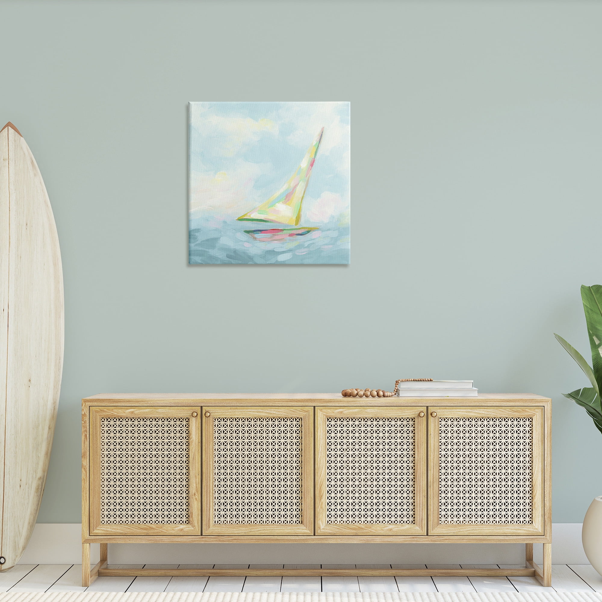Stupell Industries Modern Pastel Sailboat Nature Painting Gallery Wrapped Canvas Art Print Wall Art, 30 x 30