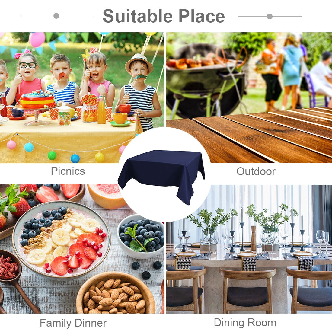 Unique Bargains Square Tablecloth Polyester Table Cover for Wedding Picnic 55" x 55" Navy Blue