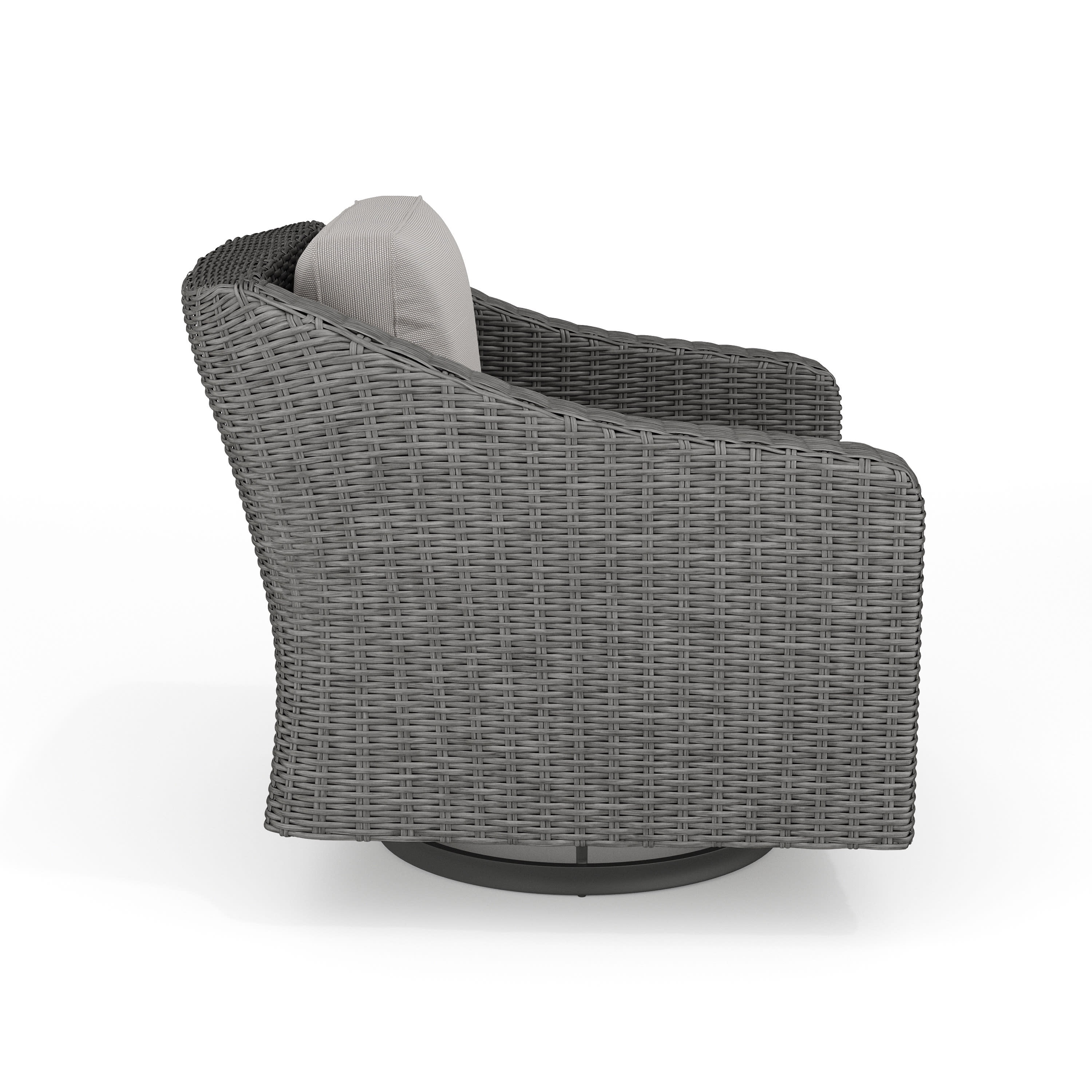Martha Stewart Set of 2 Indoor-Outdoor Patio Chairs in Gray Rattan Wicker  with 360° Swivel and Gray All-Weather Cushions, image size:3000x3000