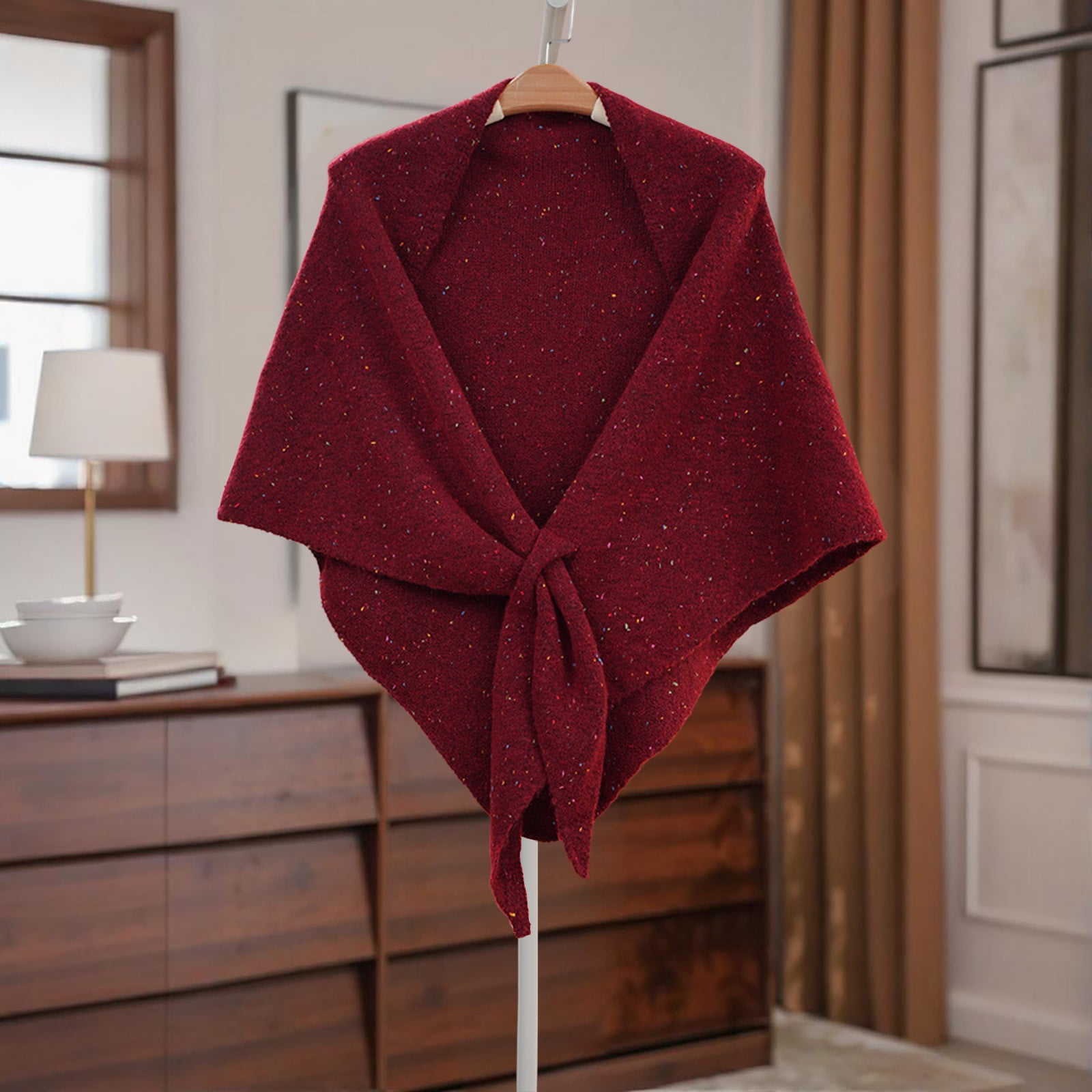 PBFRDSJ Knit Triangle Shawl Speckled Dots Pattern Front Tie Design Soft ...