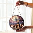 thumbnail image 2 of Spooky Halloween Night Witch Airedale Terrier Glowing Pumpkins Stained Glass Suncatcher Dale Waterside Dog Lover Window Hanging Sign Decor - 12015, 2 of 5