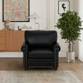 thumbnail image 3 of PU Leather Single Sofa Chair, Comfy Upholstered Reading Accent Chair with Nails Decoration and Wooden Legs, Armchair for Living Room, Bedroom, Black, 3 of 8