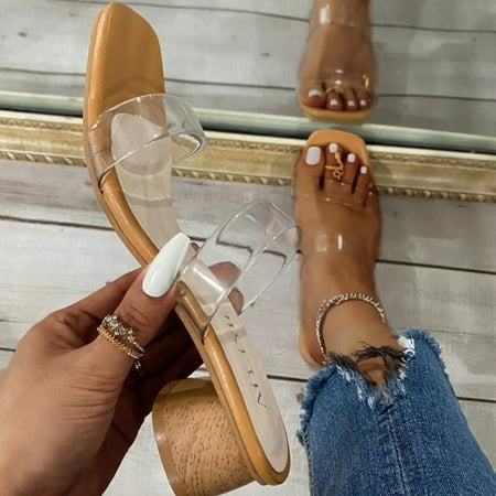 

MRULIC slippers for women Women s Fashion Casual Transparent Outdoor Slippers Sandals Thick Heels Shoes house slippers for women Brown + US:10