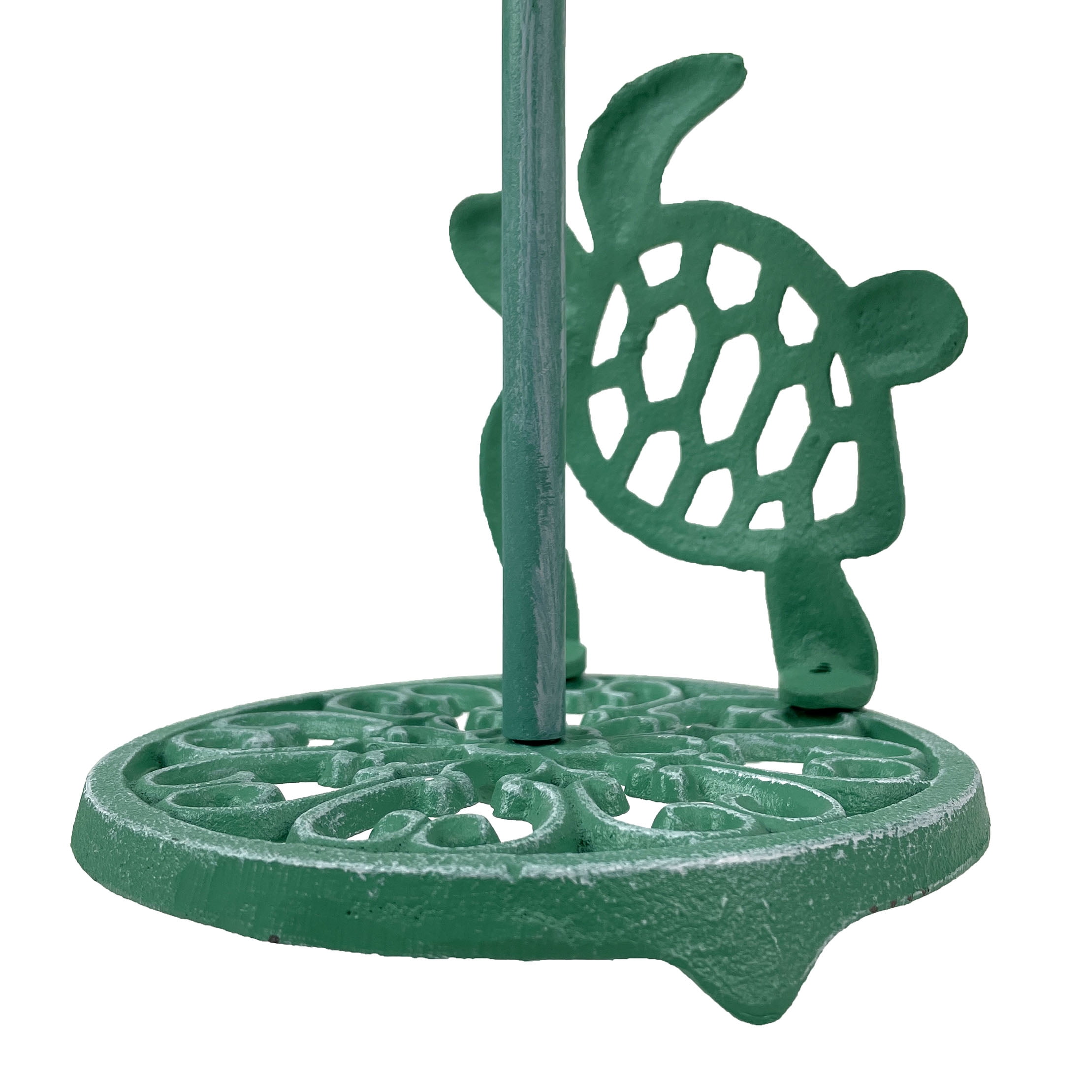 Things2Die4 Sea Turtle Cast Iron Paper Towel Holder – Stunning 13” Tall Coastal Home Decor - Green - Size 13 inches