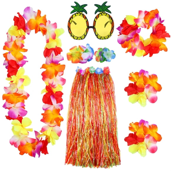 Conjunto de Falda de Hierba Hula Elcoho con Gafas de Sol para Niños y Adultos