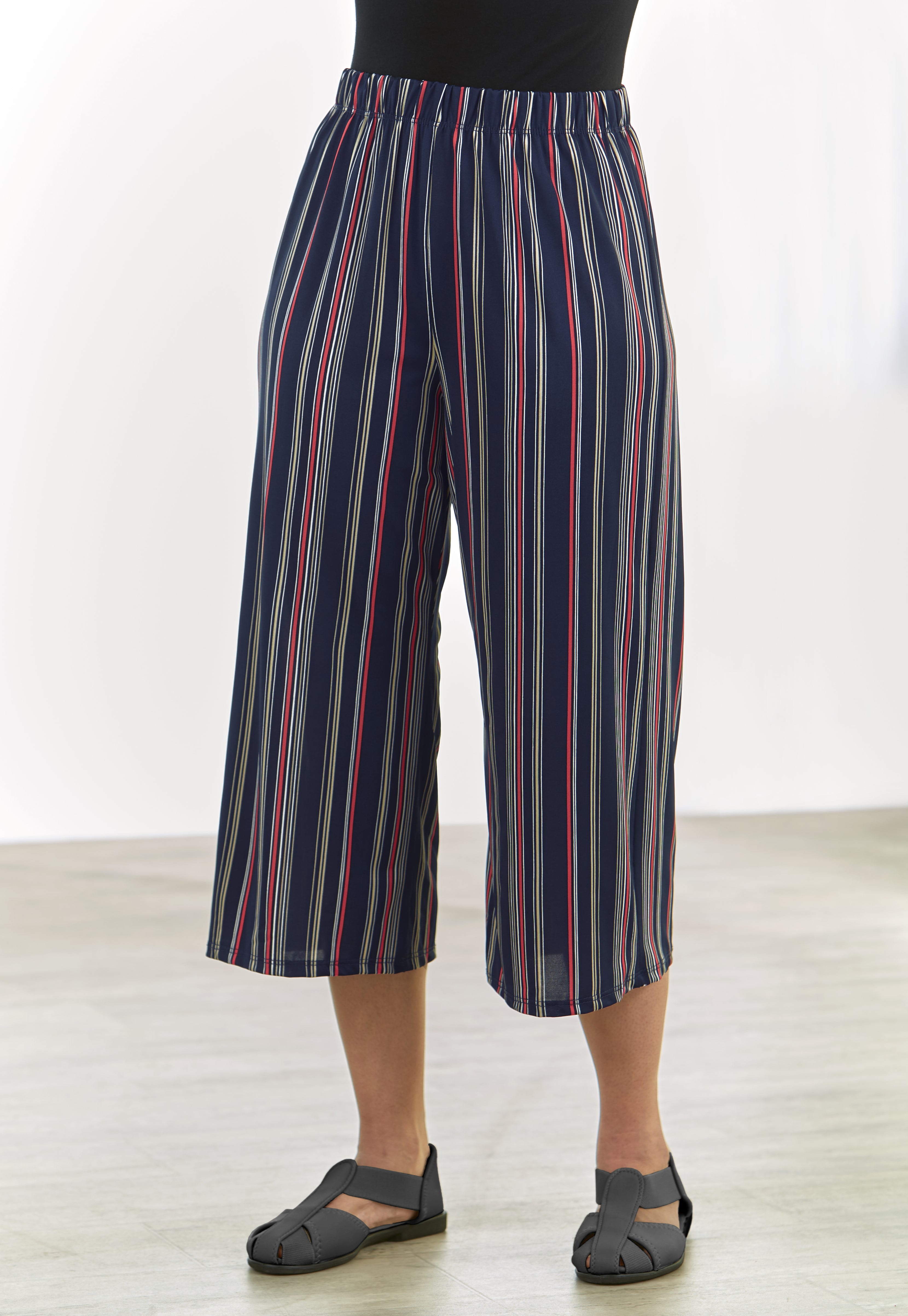 June Womens Chinos Summer Stripes Wide Leg Capris Harem Pants Plus Size