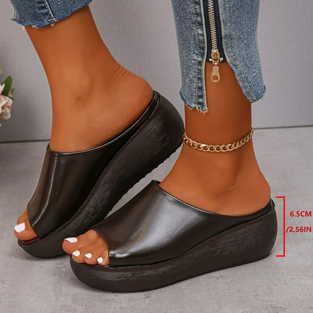 

Women s Solid Color Stylish Sandals Platform Soft Sole Casual Slip On Slides Wedge Non-slip Beach Slides