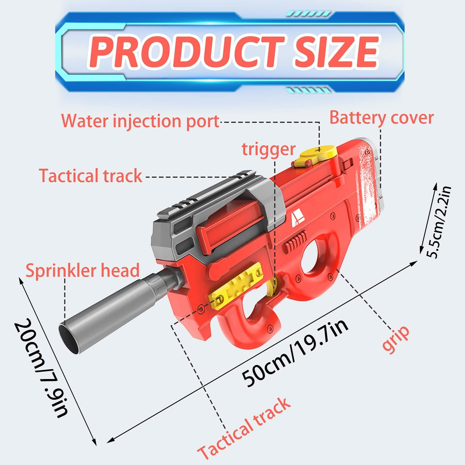 Water Guns for Student, Water Gun Electric, 16 In, Red, Rechargeable Battery, 1 Pc, Water Toys for Student, Outdoor Water Toys, Outdoor Summer Toys for Student, Outdoor Play,