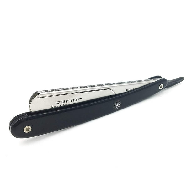 Parker PTB Push Type Blade Load Straight Edge Barber / Shavette Razor  with Stainless Steel Blade Arm and 5 Shark Stainless Blades 