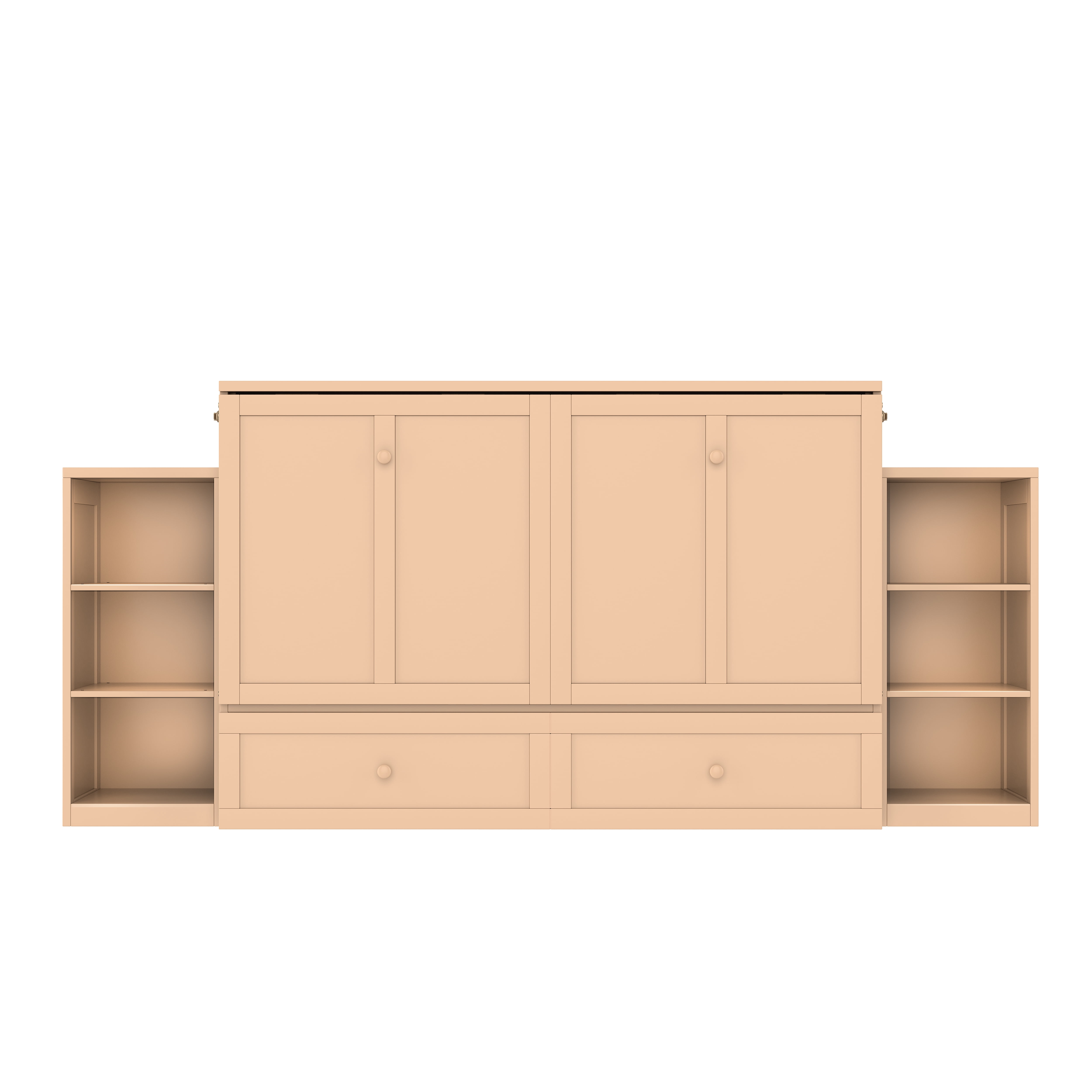 Mintazer Queen Size Murphy Bed with 6 Side Shelves & 2 Drawers, Modern Foldable Cabinet Bed for Bedroom Apartment Guest Room, Gold