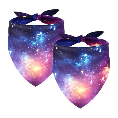 PhooArto Colorful Music Notes Galaxy Dog Bandanas 2 Pack Soft Washable Pet Scarf Triangle for Large Dogs Puppies and Cats