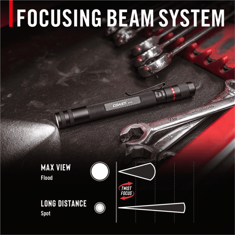 coast rechargeable long range focusing 1000 lumens flashlight The ergonomic power switch doubles as a charge level indicator Coast CF1000R 1000L LED Rechargeable