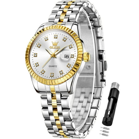 OLEVS Watches for Women Diamond with Date Luxury Female Waterproof Women Wrist Watch Analog Dress Quartz Stainless Steel Ladies Watch Luminous Calendar Women Watch Reloj para Mujer