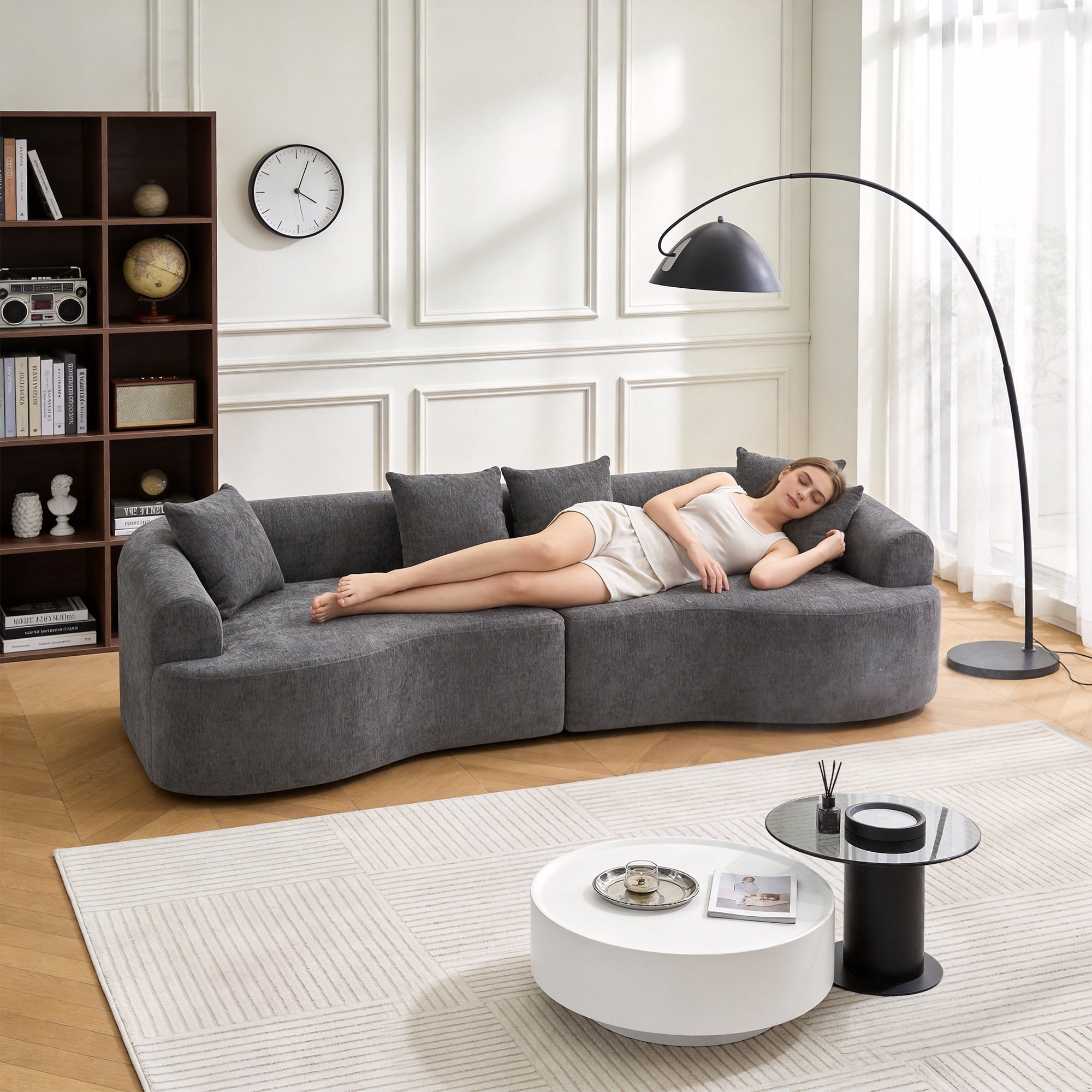 106" Wide Curved Modular Sectional Sofa, No Assembly Chenille Cloud Couch with Medium-Firm Support