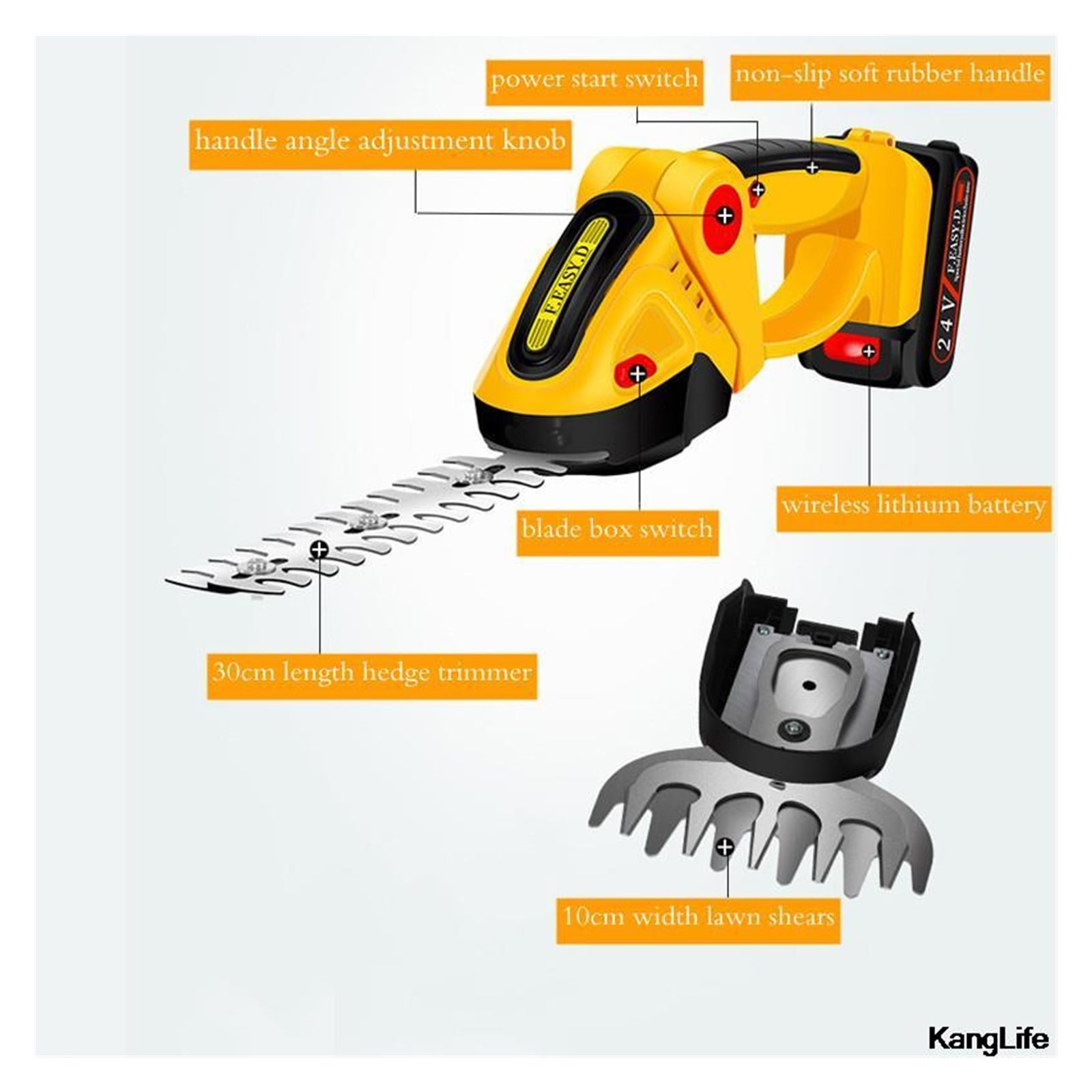 36F/24V Electric Hedge Shears Wireless Rechargeable Pruning Lawn Mower Lithium Battery One-Handed Hedge Trimmer Garden Tools ,Long-Lasting