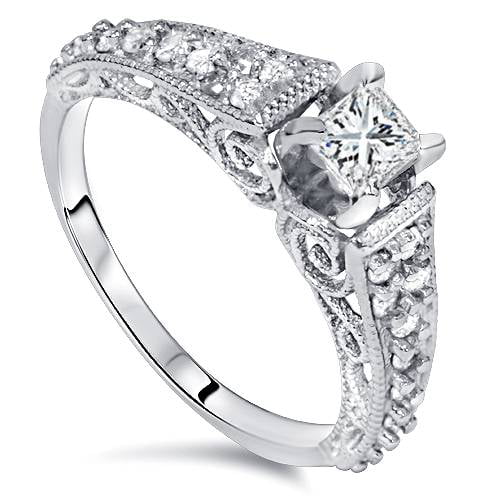 5/8cttw Halo Diamond Vintage Engagement Wedding Ring Set 14k White Gold Filigree 
