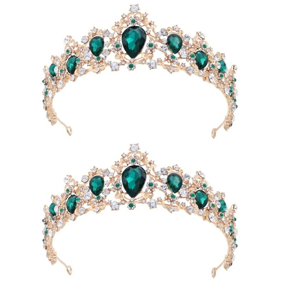2 Pieces Green Tiara Royal Crown Wedding Headpieces Popular