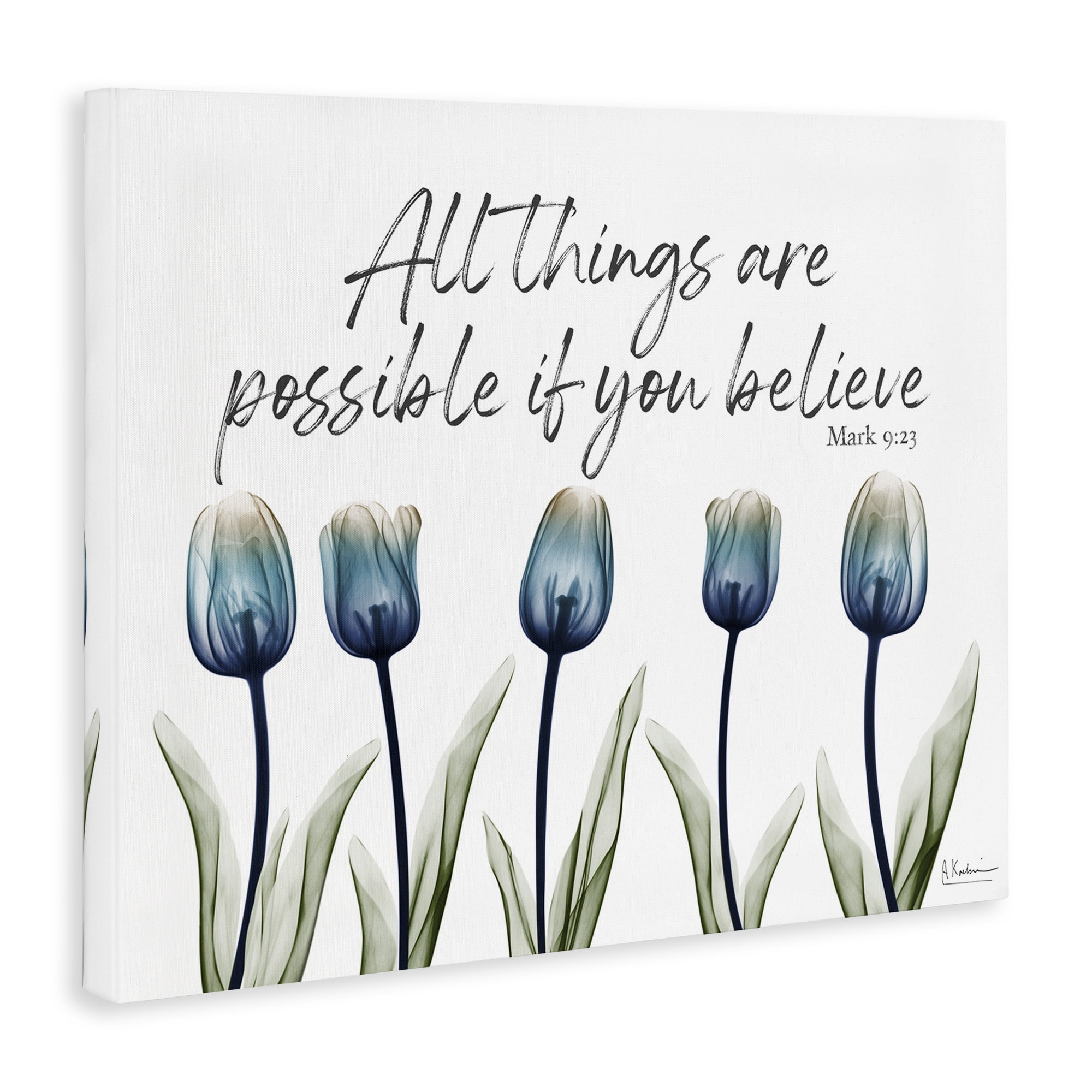 Stupell Industries All Things Possible Tulips Religious Painting Gallery Wrapped Canvas Art Print Wall Art, 20 x 16